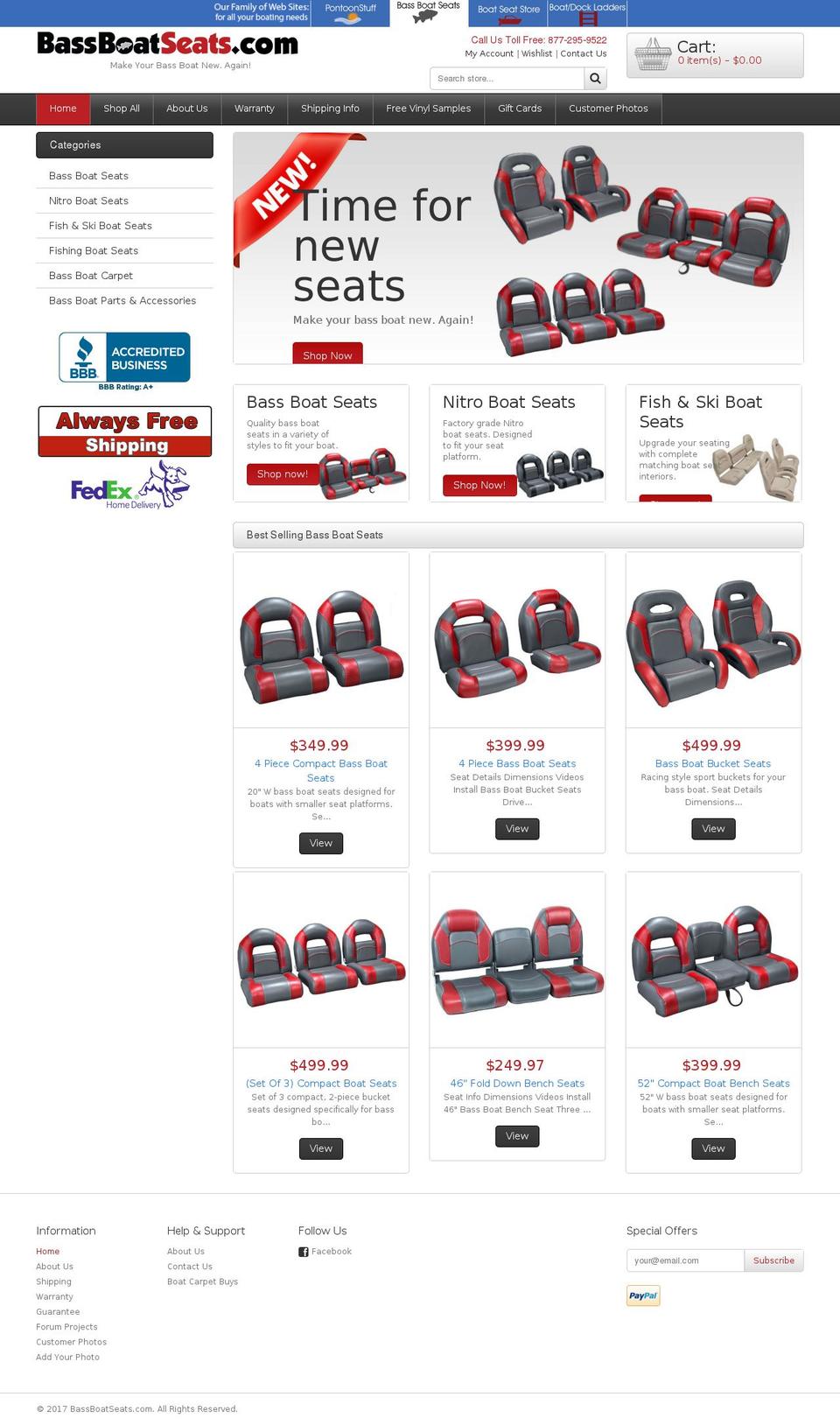 bassboatseats.com shopify website screenshot