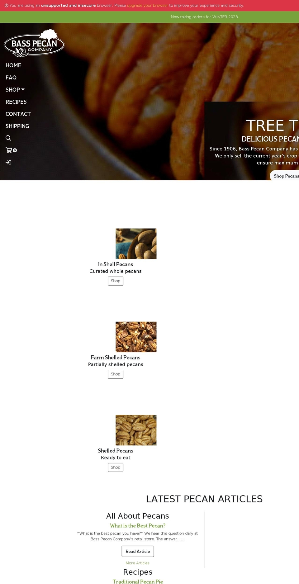 basspecantrees.com shopify website screenshot