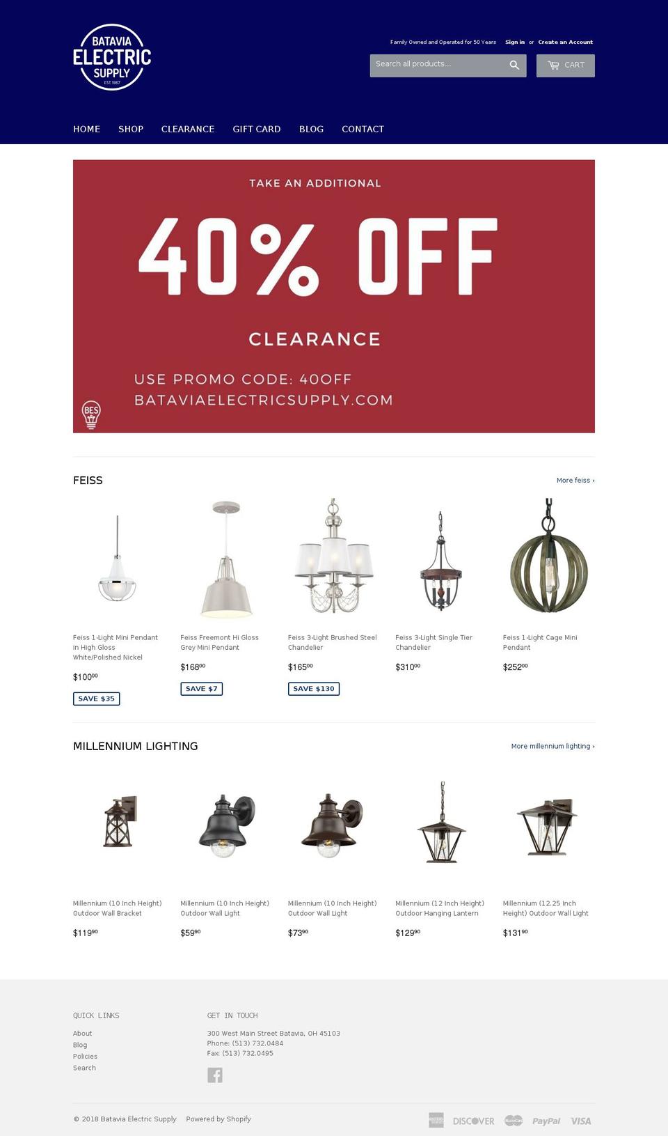 bataviaelectricsupply.com shopify website screenshot