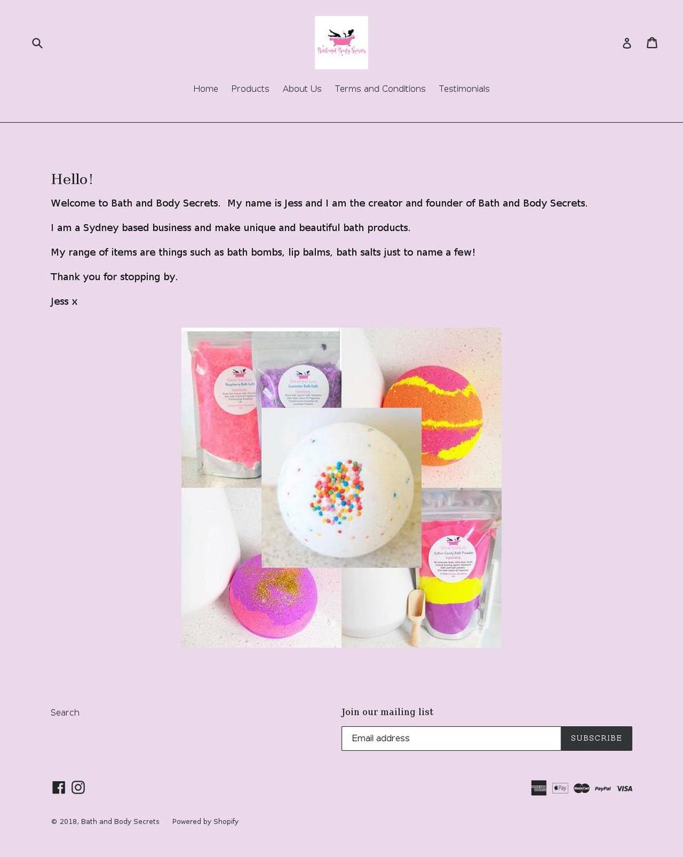 bathandbodysecrets.com — Shopify storefront screenshot