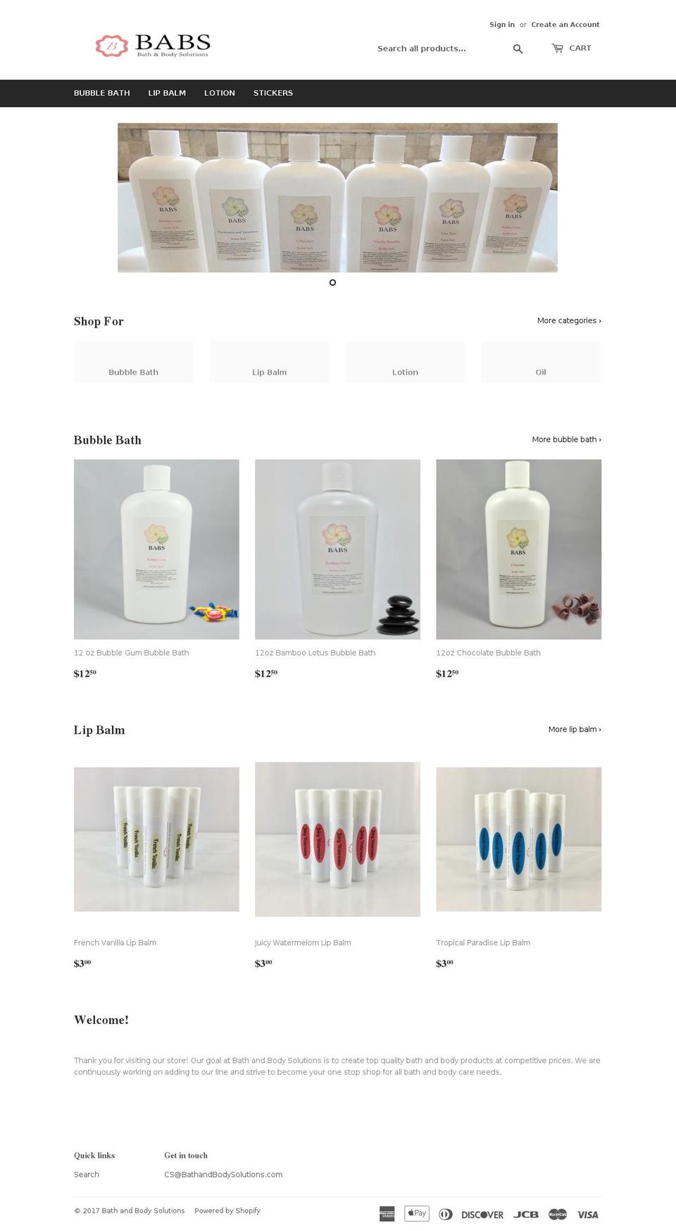 bathandbodysolutions.com shopify website screenshot