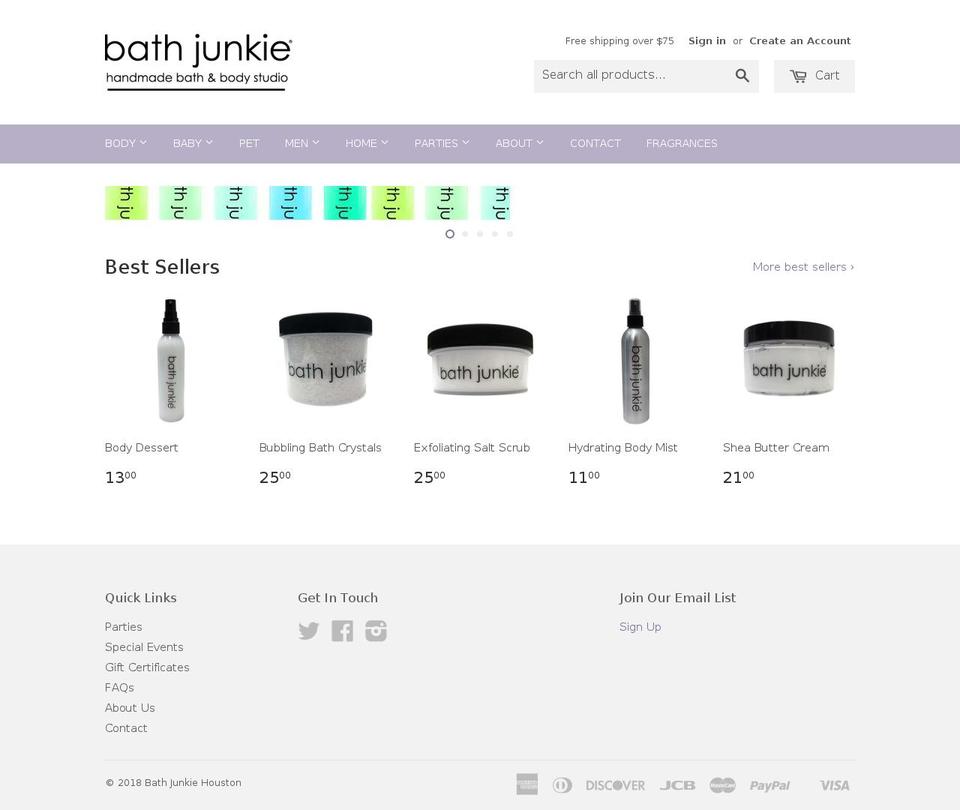 bathjunkiehouston.com shopify website screenshot