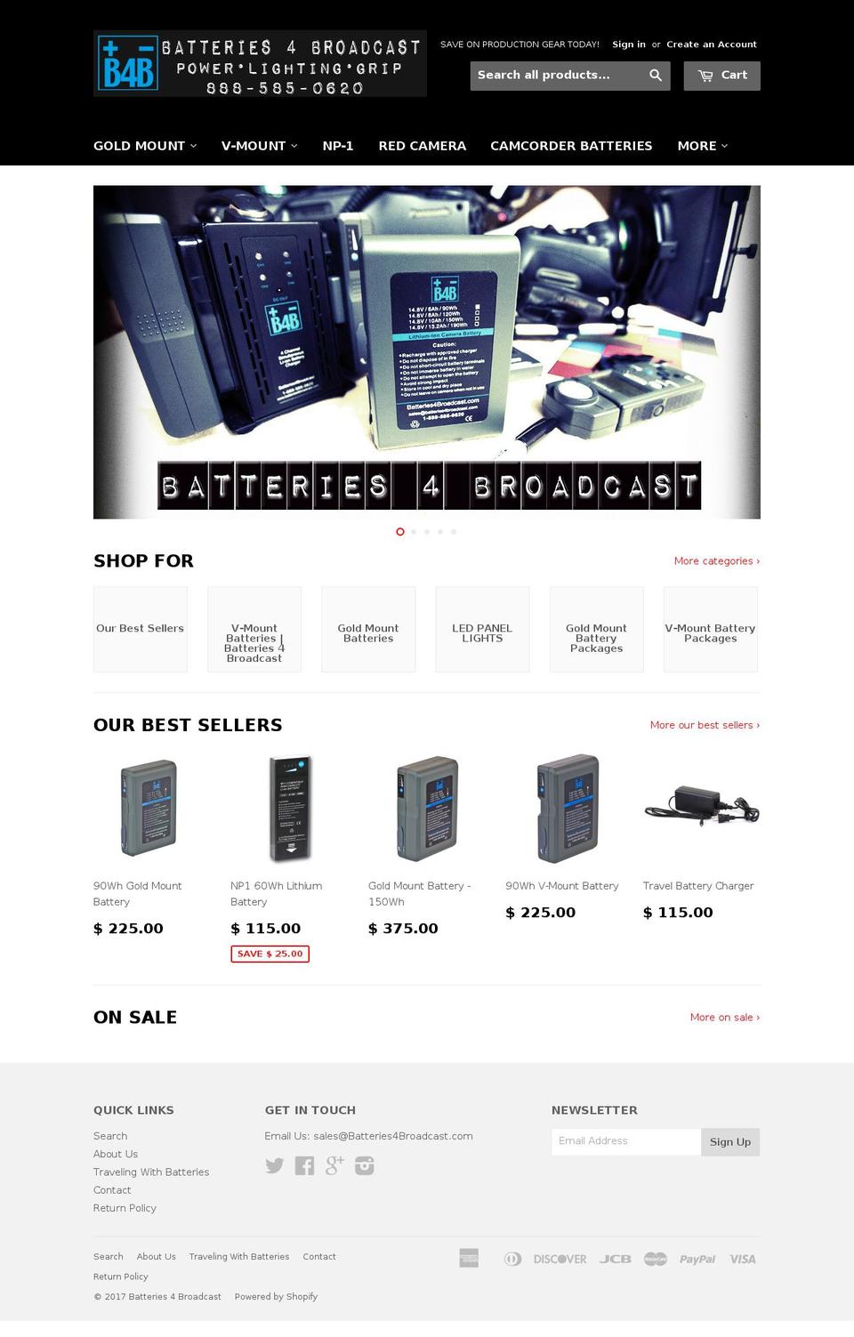 batteries4broadcast.com shopify website screenshot