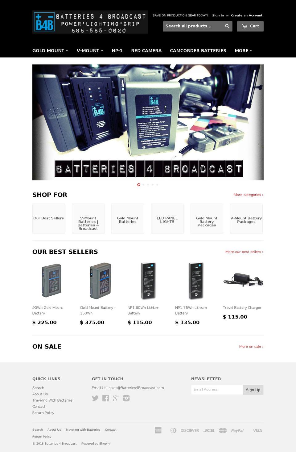 batteriesfourbroadcast.com — Shopify storefront screenshot