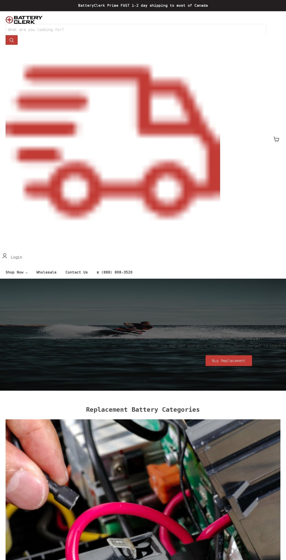 batteryclerk.ca shopify website screenshot
