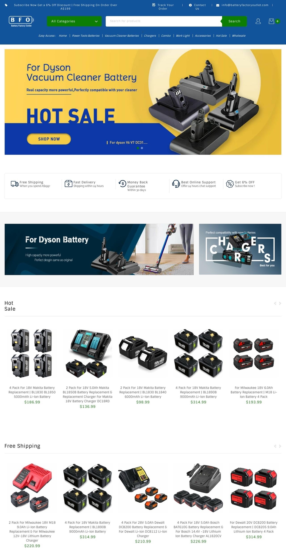 batteryfactoryoutlet.com — Shopify storefront screenshot