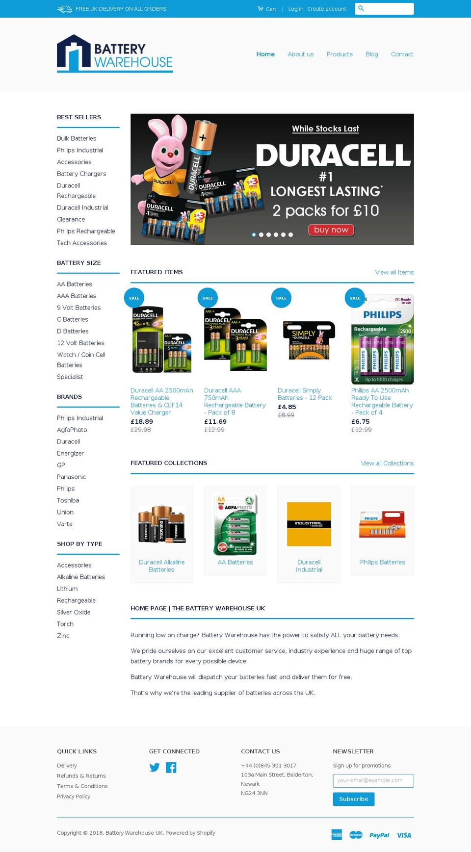 batterywarehouse.co.uk shopify website screenshot