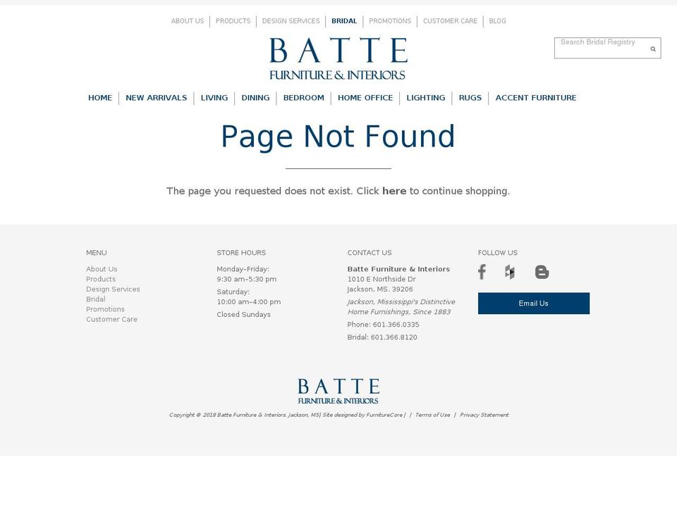 Batte Furniture Shopify theme site example battesbridalregistry.com