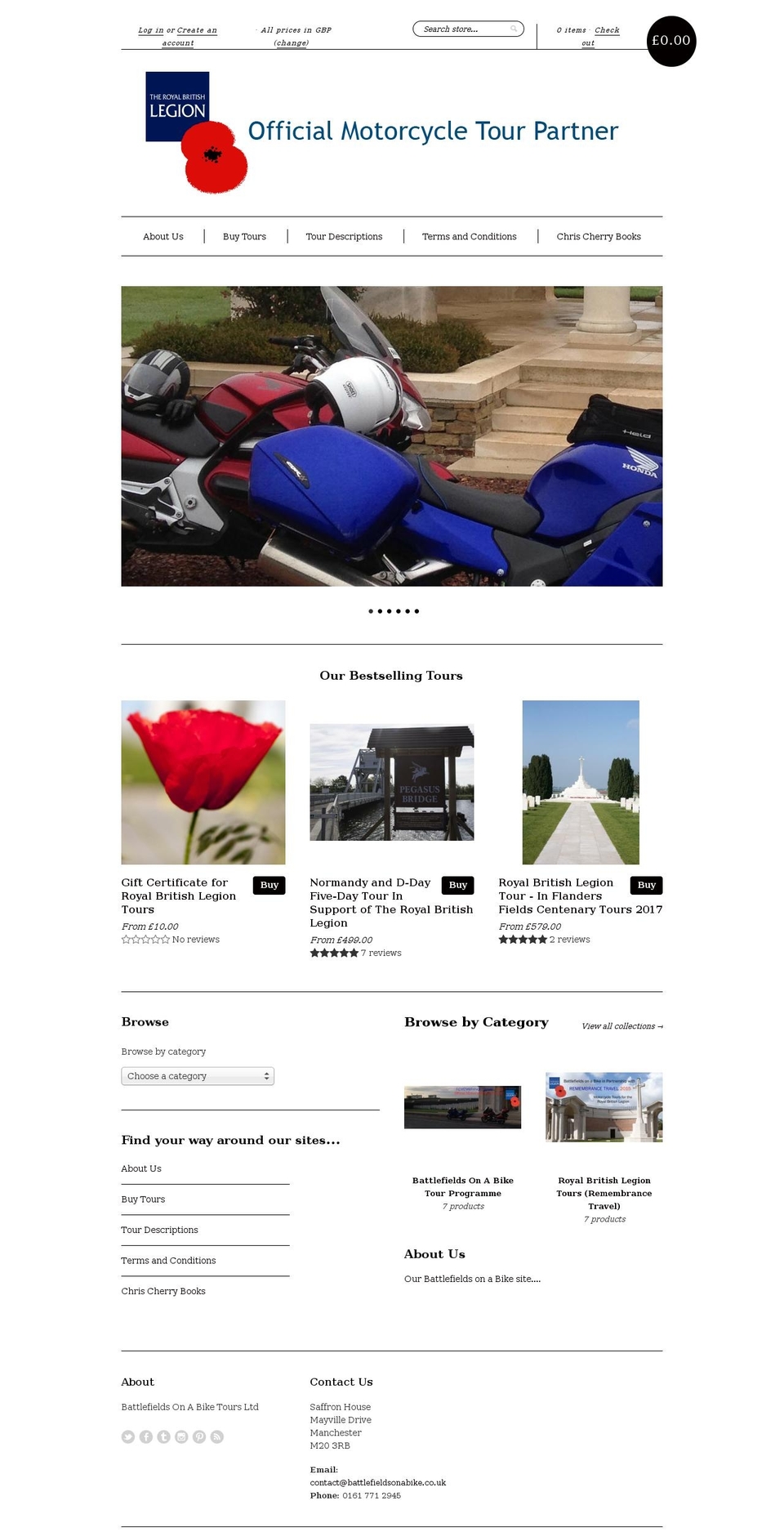 battlefieldsonabike.com shopify website screenshot
