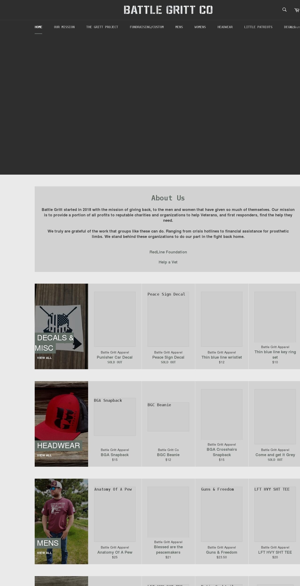 battlegrittapparel.com — Shopify storefront screenshot