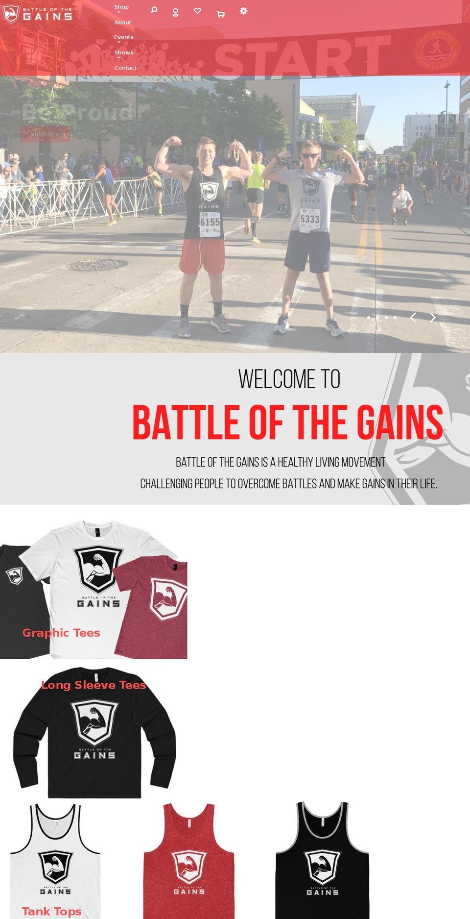 battleofthegains.com — Shopify storefront screenshot