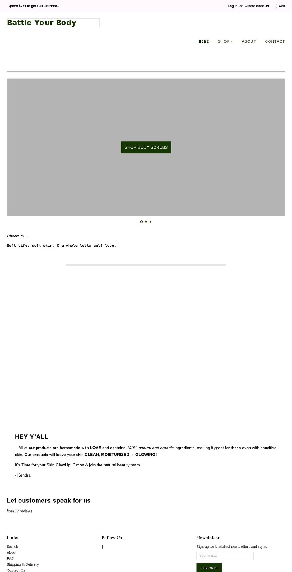 battleyourbody.com shopify website screenshot