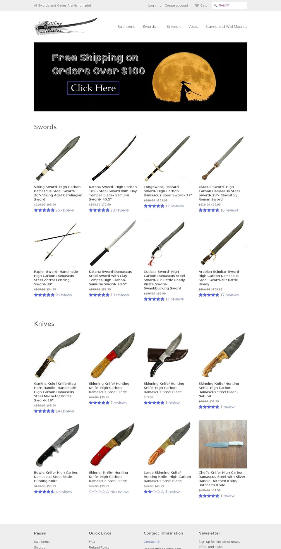 battlingblades.com — Shopify storefront screenshot