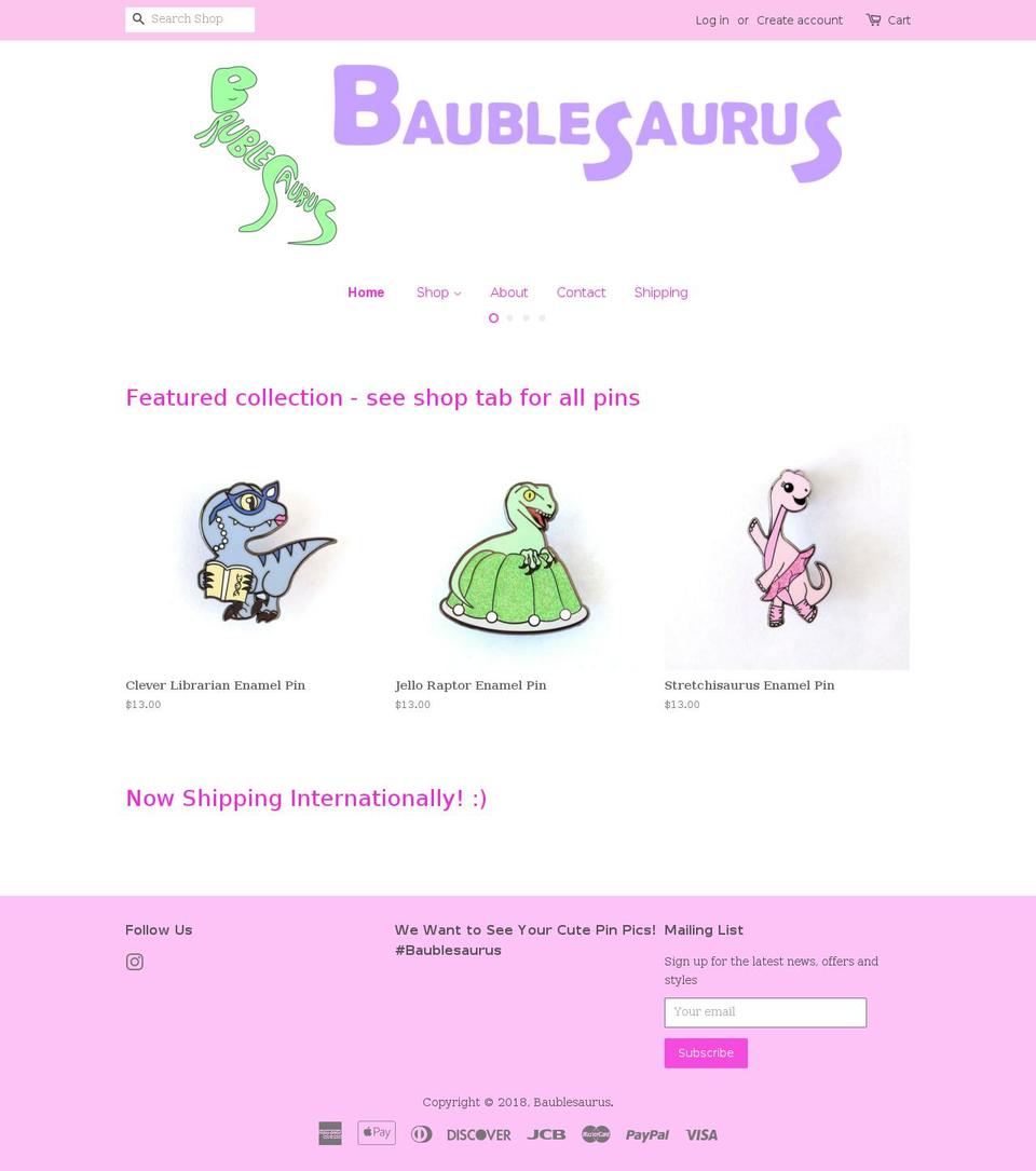baublesaurus.com shopify website screenshot