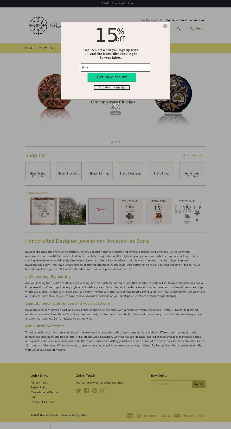 baublesnbeads.com shopify website screenshot