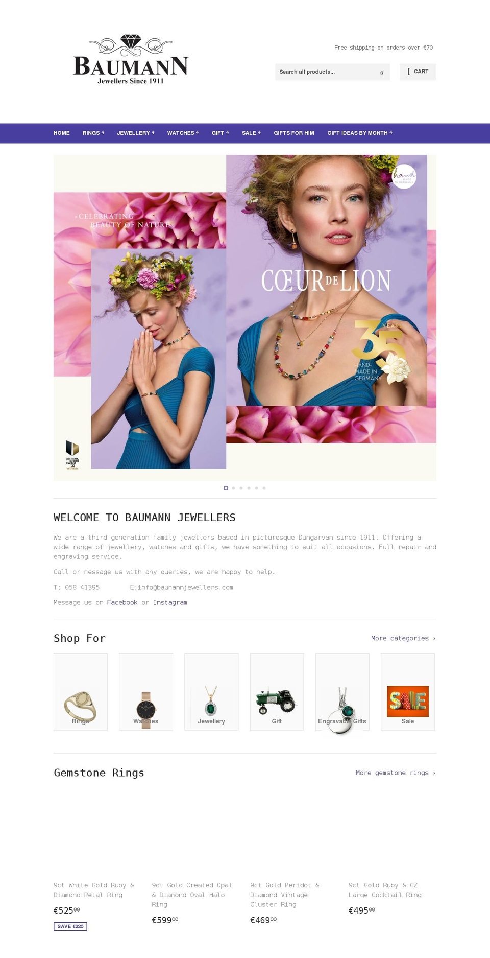 baumannjewellers.com shopify website screenshot