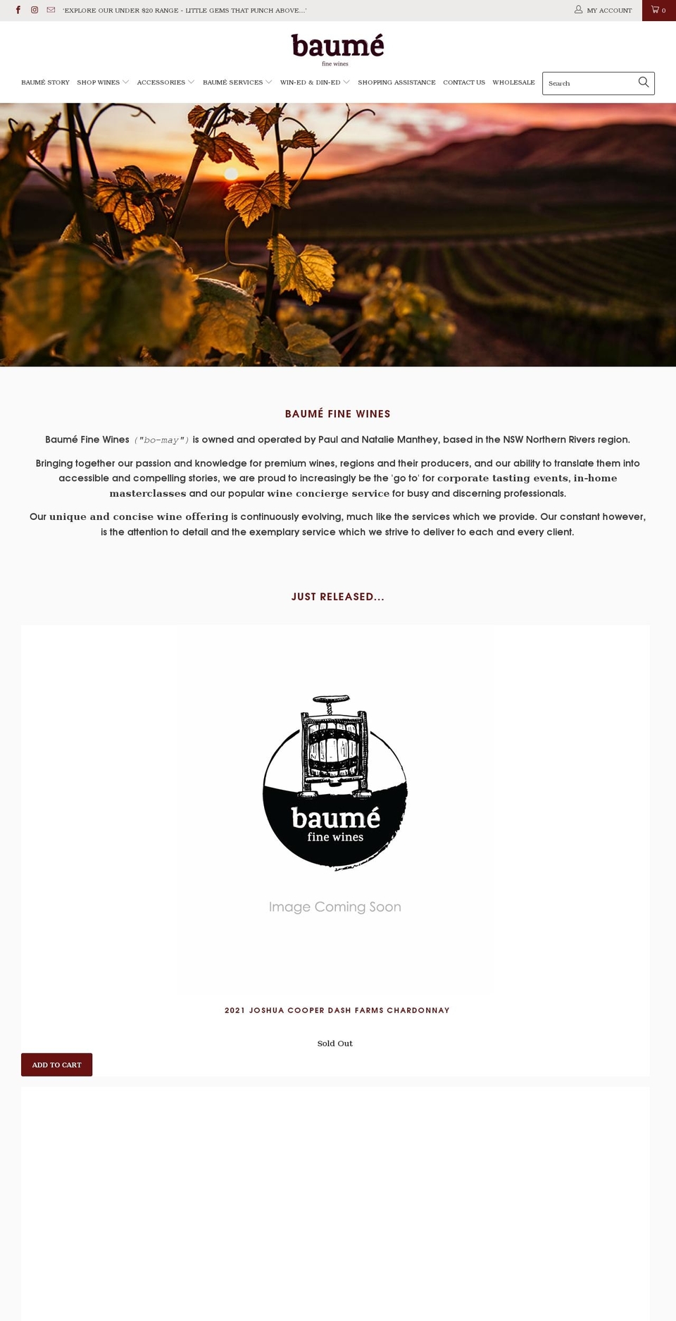 baumefinewines.com.au shopify website screenshot