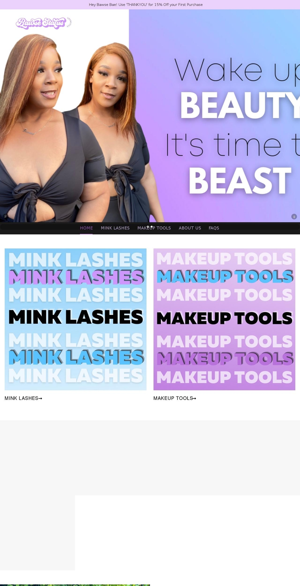 bawsestatuscosmetics.com shopify website screenshot