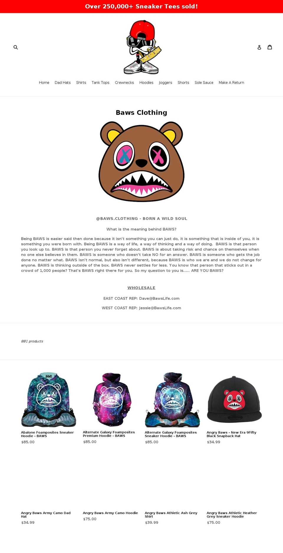 bawswholesale.com — Shopify storefront screenshot