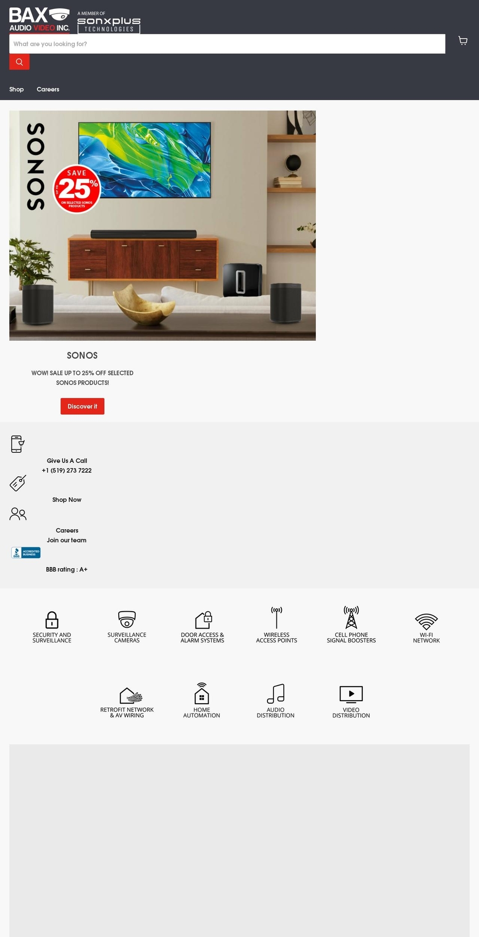 baxaudiovideo.com shopify website screenshot