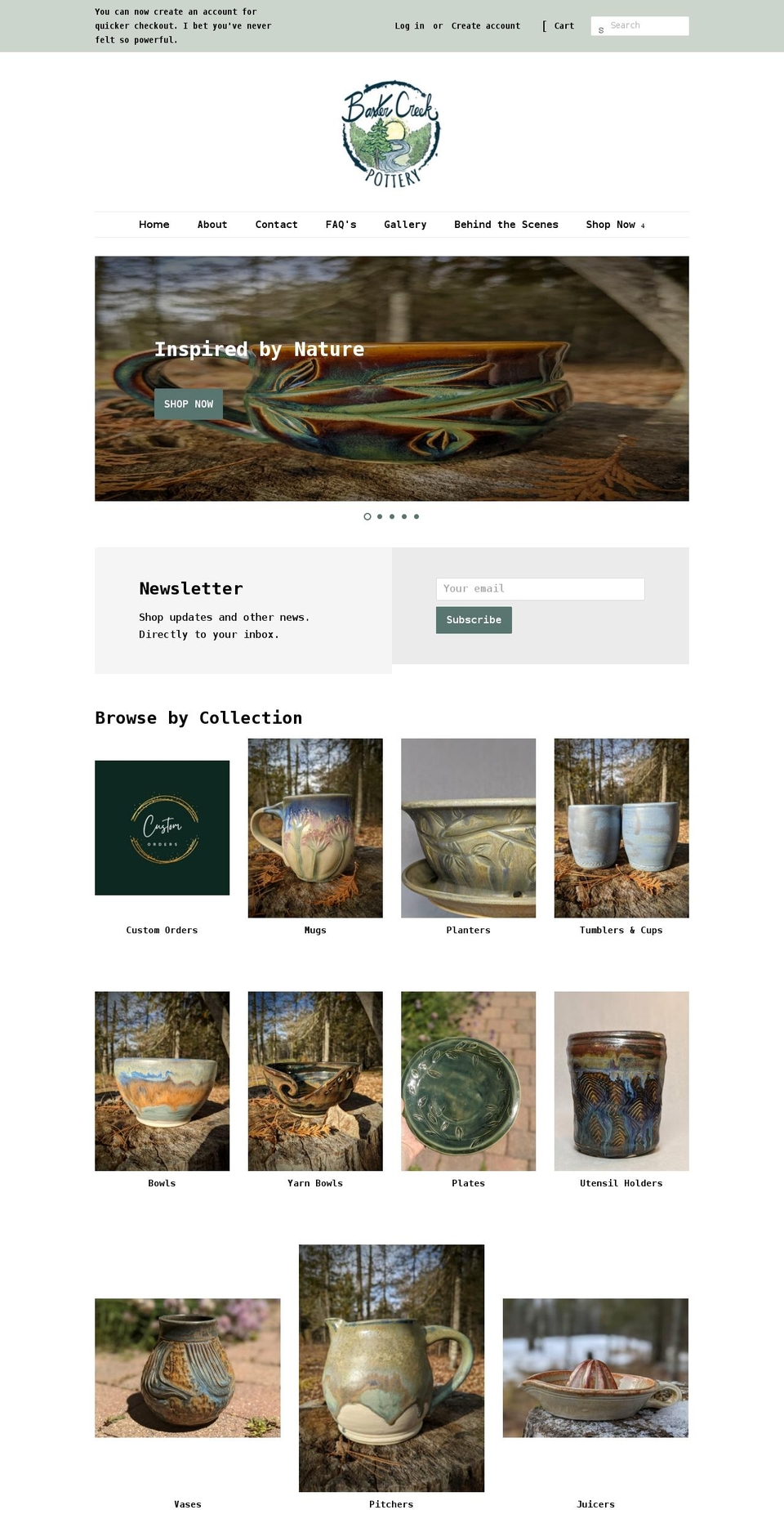 baxtercreekpottery.com shopify website screenshot