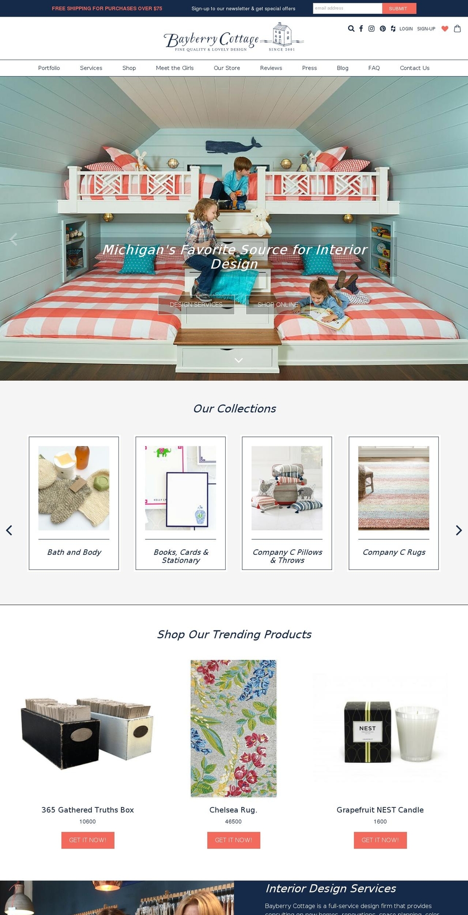 working theme Shopify theme site example bayberrycottagemi.com