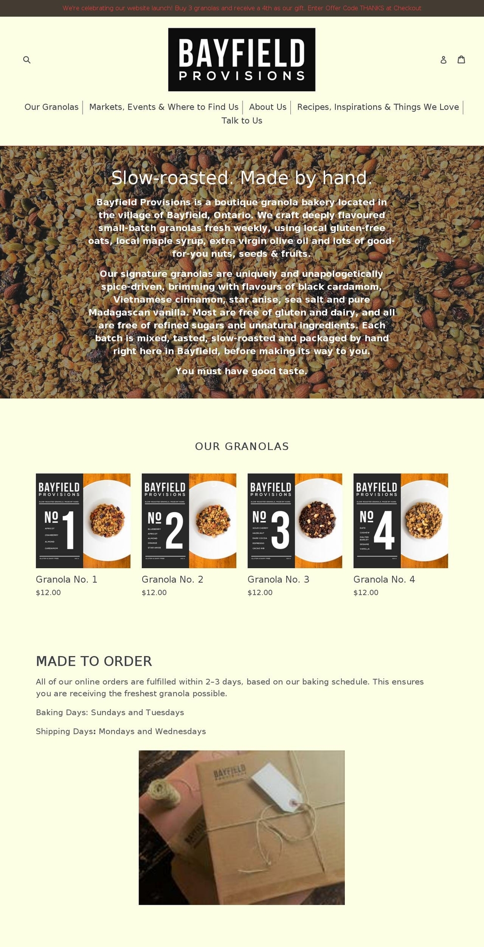 bayfieldprovisions.com shopify website screenshot