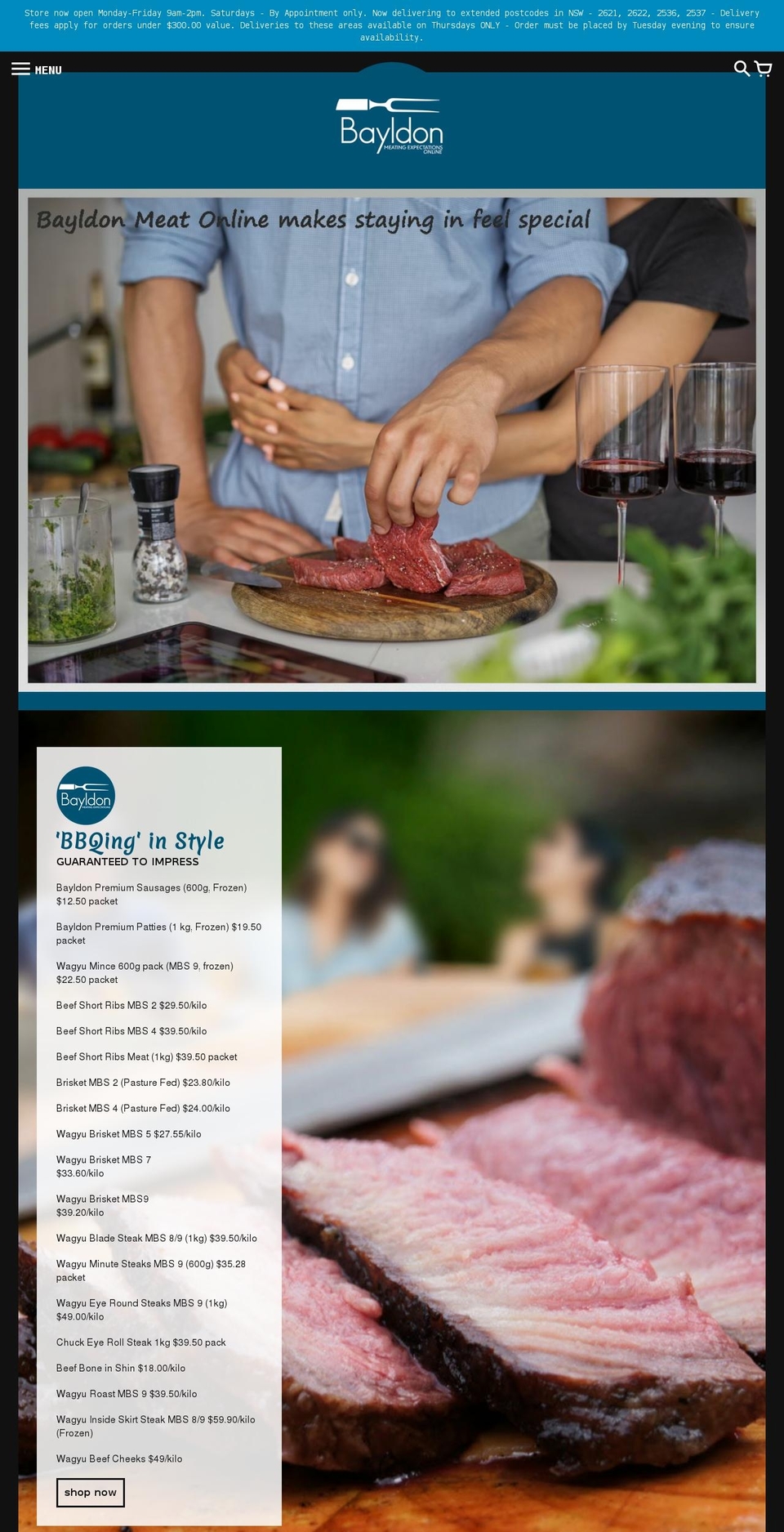 bayldonmeatonline.com.au shopify website screenshot