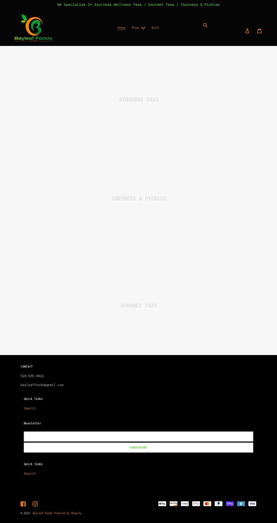 bayleaffoods.com shopify website screenshot