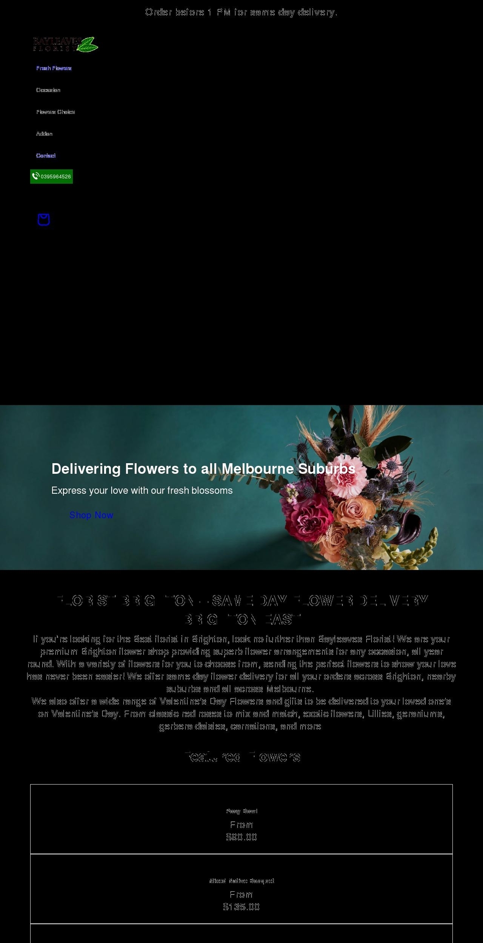 bayleavesflorist.com.au shopify website screenshot