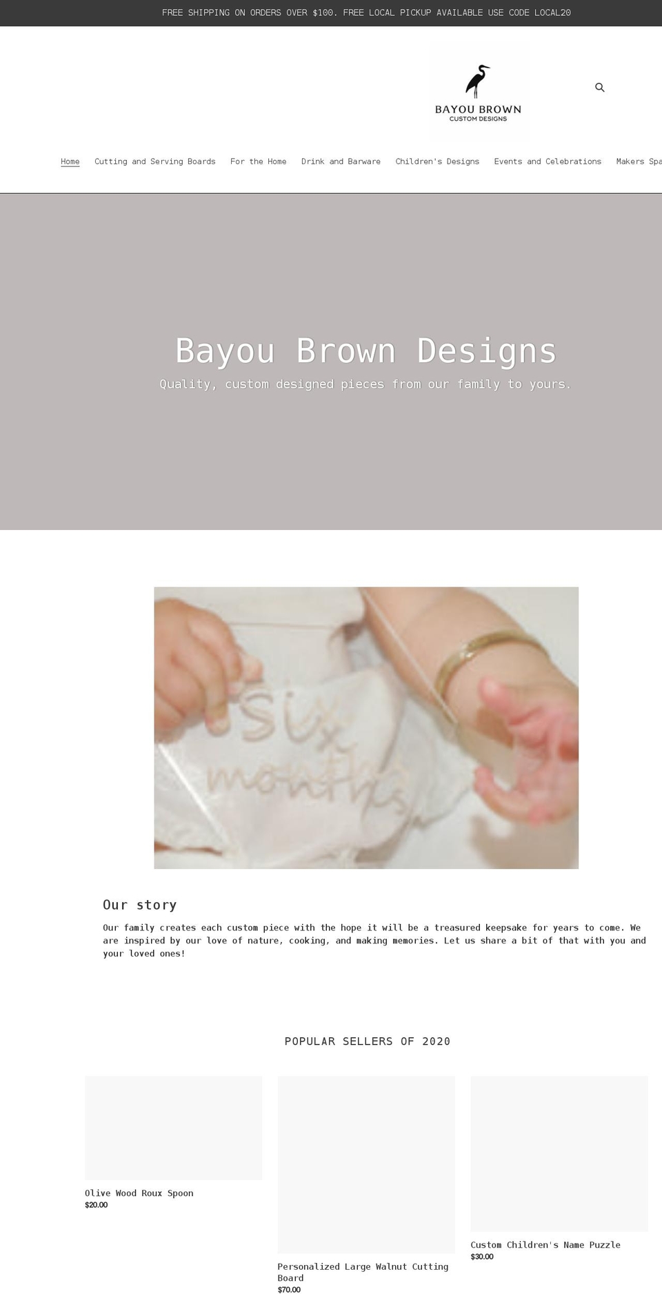 bayoubrowndesigns.com shopify website screenshot