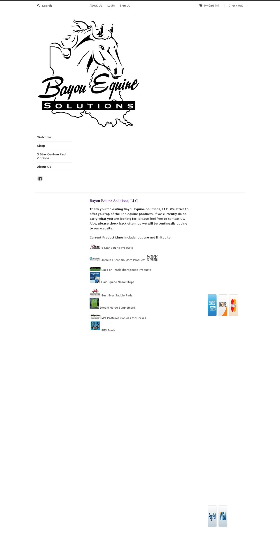bayouequinesolutions.com shopify website screenshot