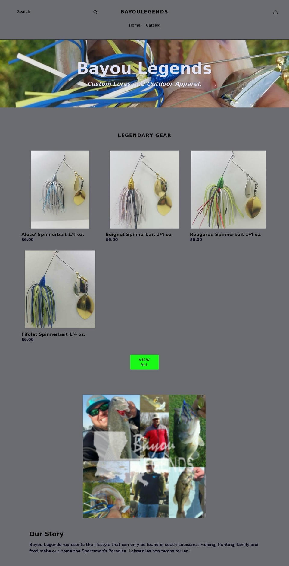bayoulegends.com — Shopify storefront screenshot