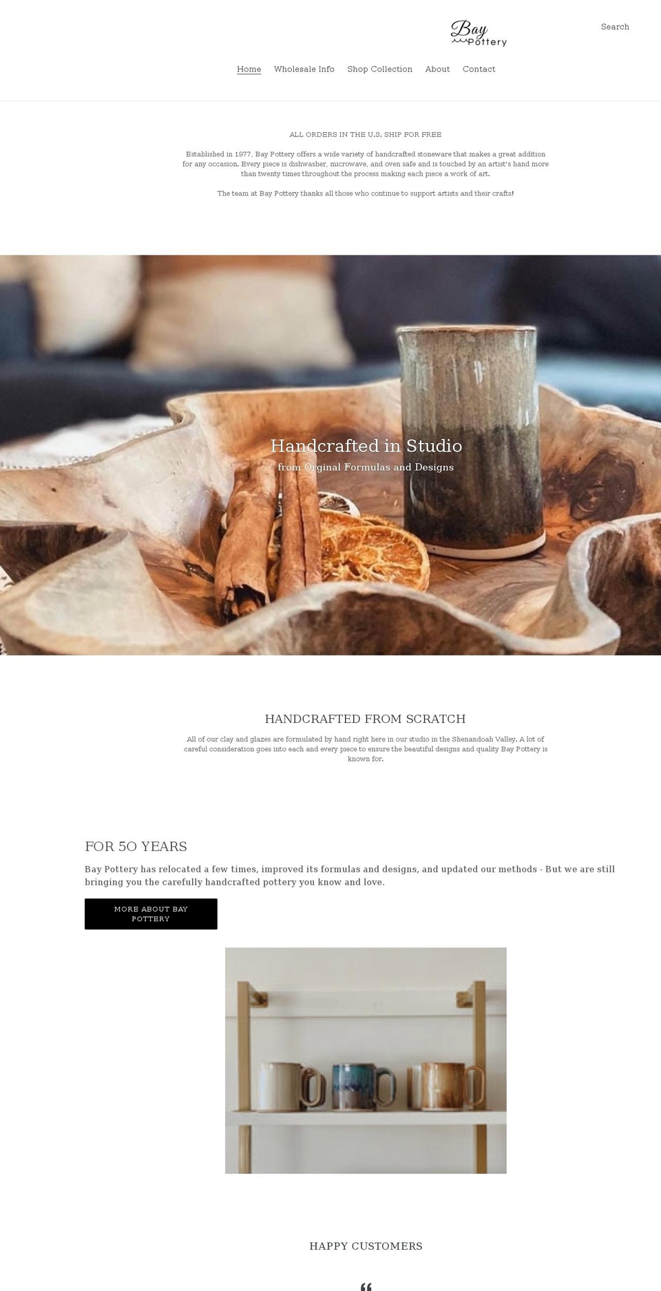 baypottery.com shopify website screenshot