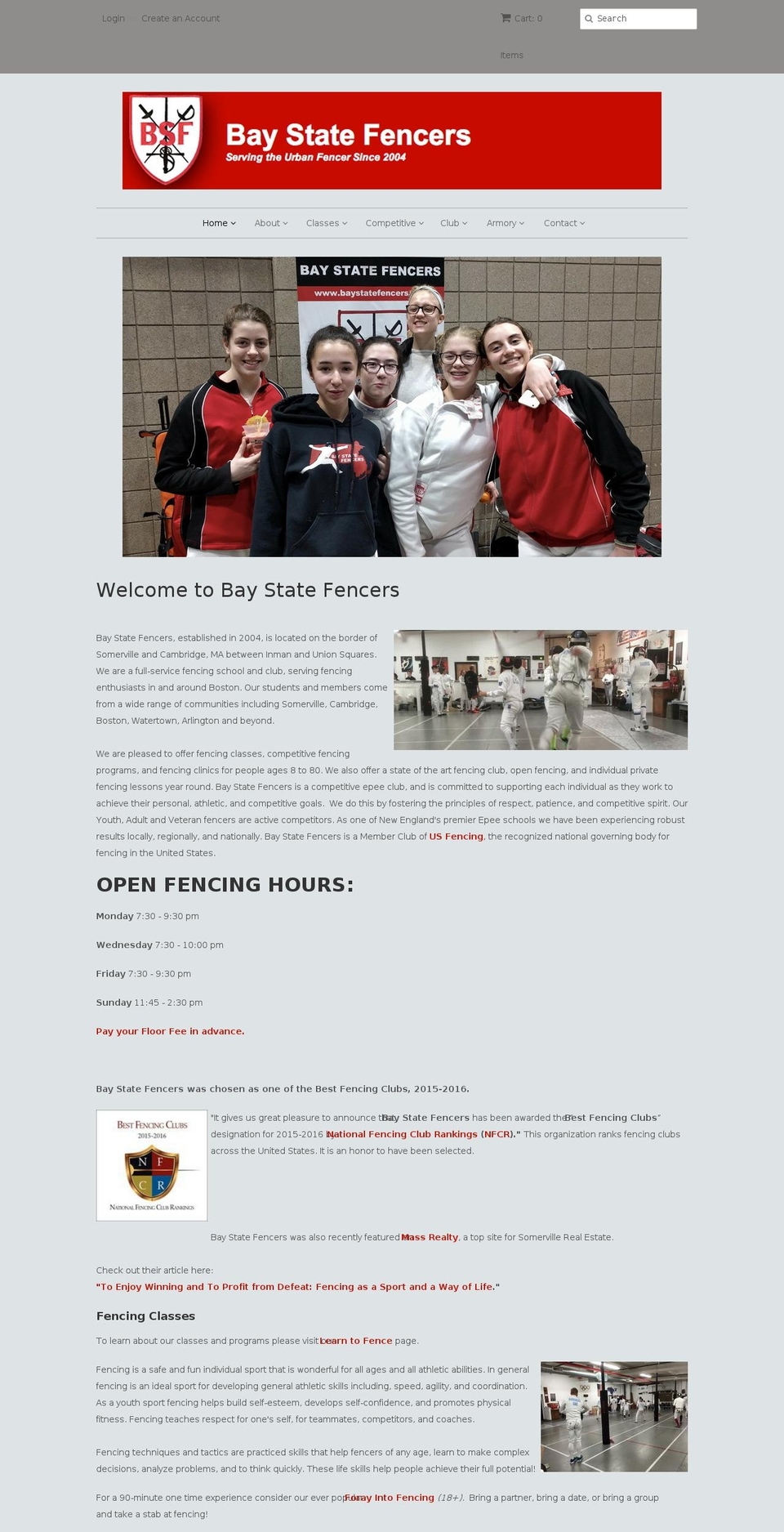 baystatefencers.com shopify website screenshot