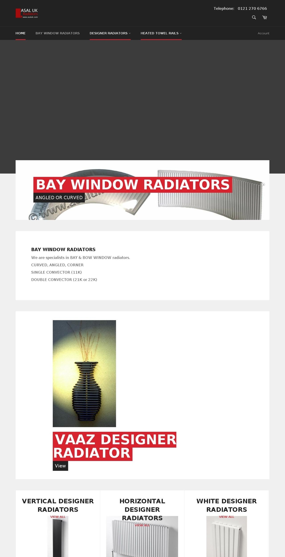 baywindowradiators.com shopify website screenshot