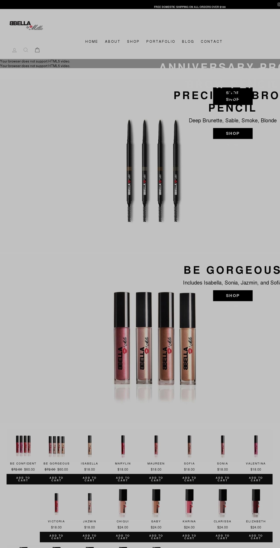 bbellabymillie.com shopify website screenshot