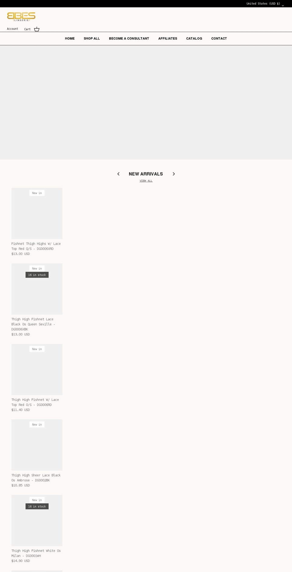 bbeslingerie.com shopify website screenshot