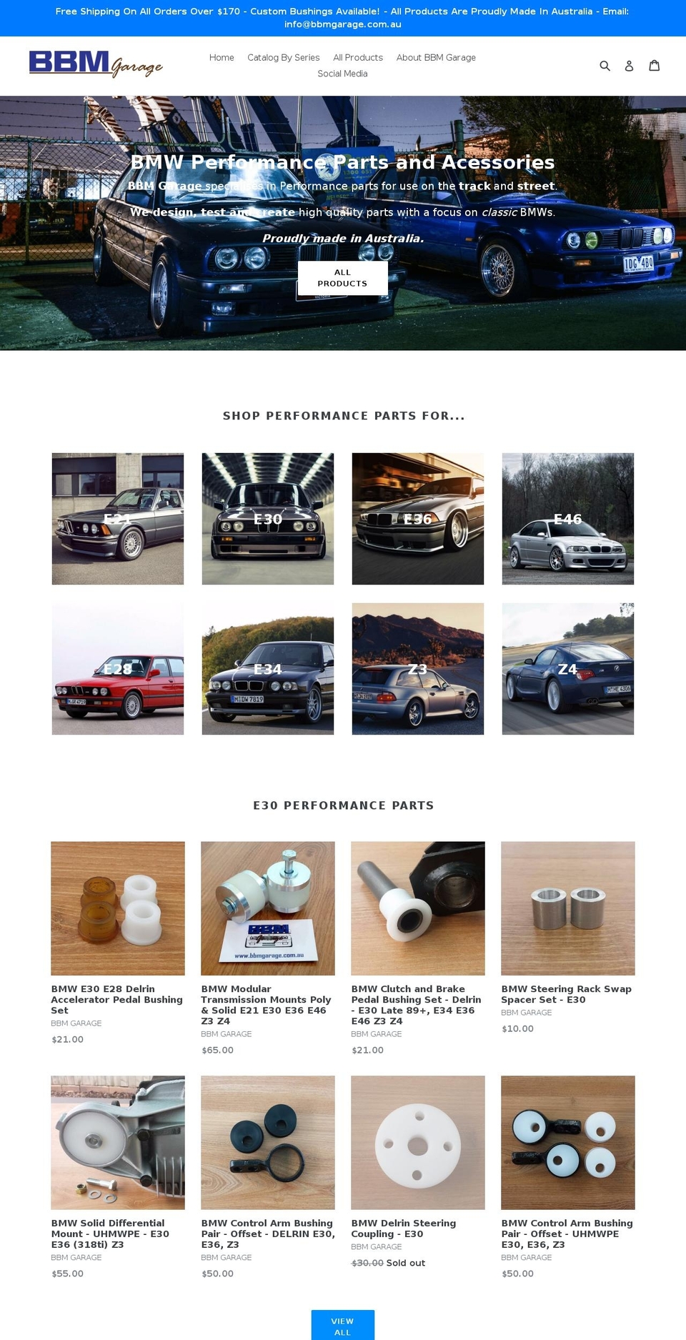 bbmgarage.net shopify website screenshot