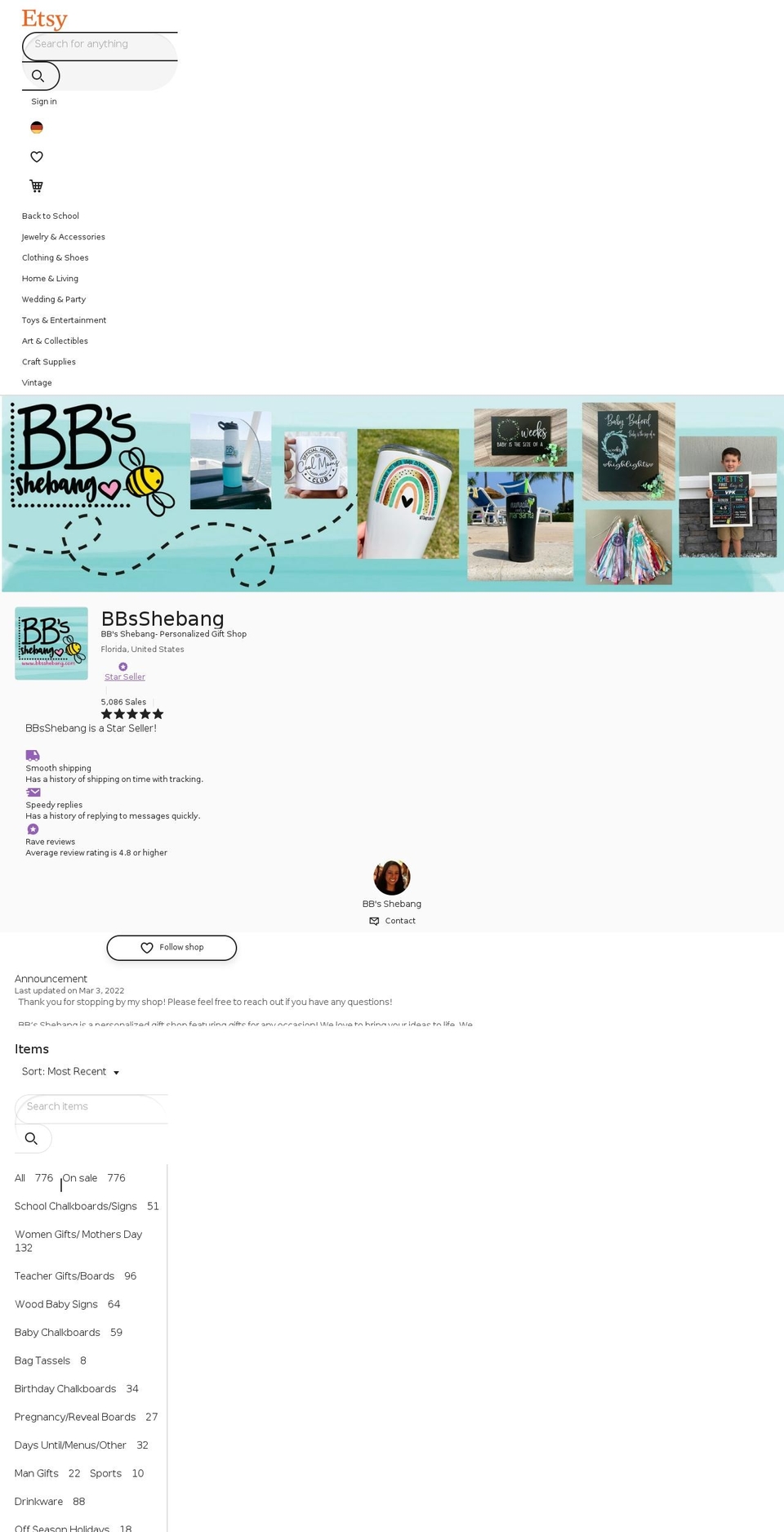 bbsshebang.com — Shopify storefront screenshot