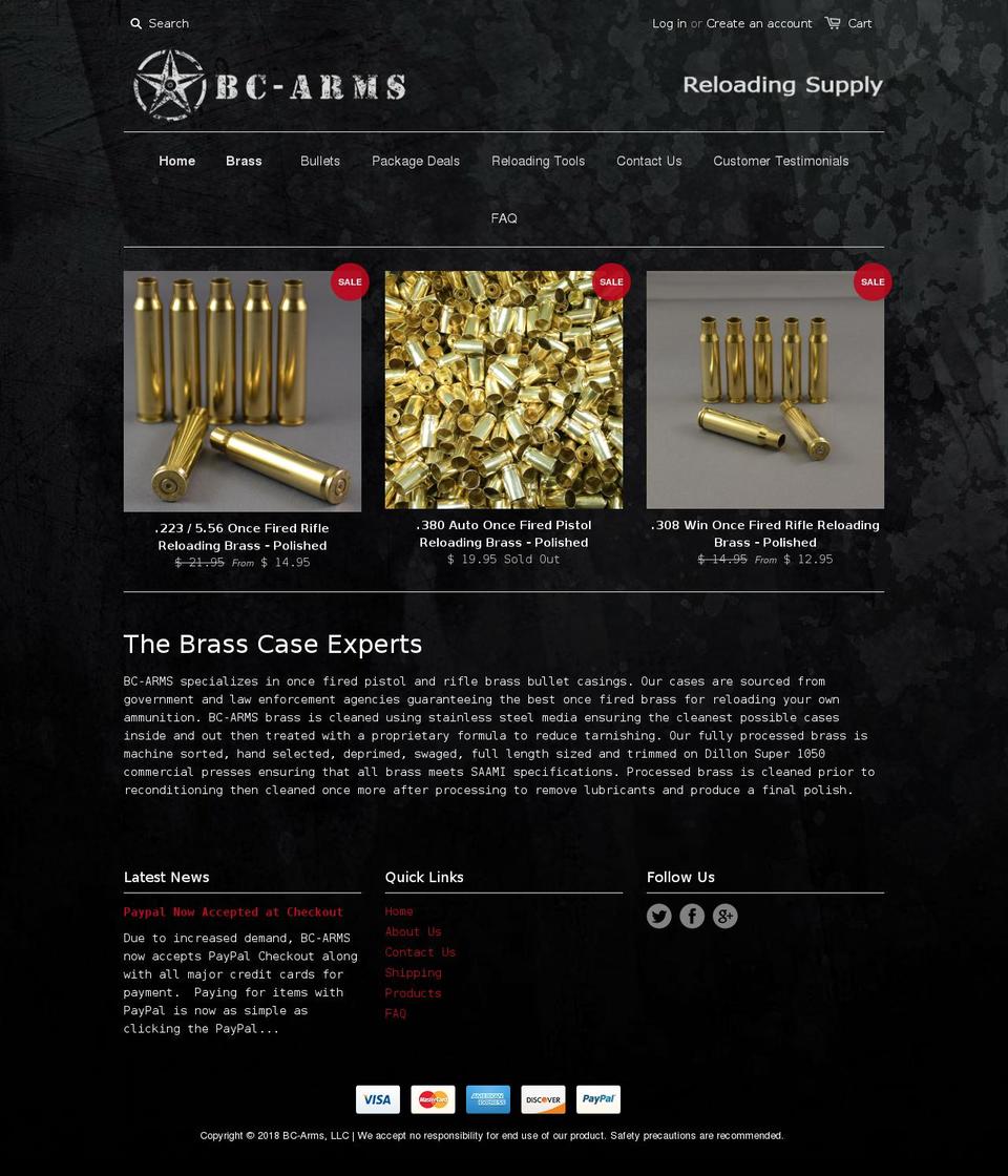 bc-arms.com shopify website screenshot