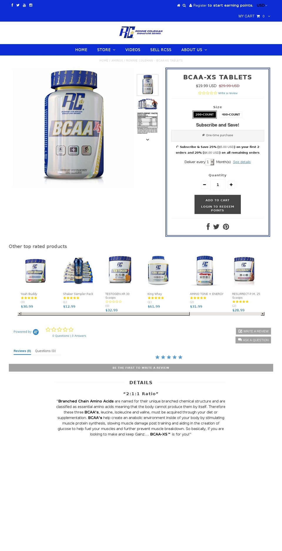 bcaa-xs.com shopify website screenshot
