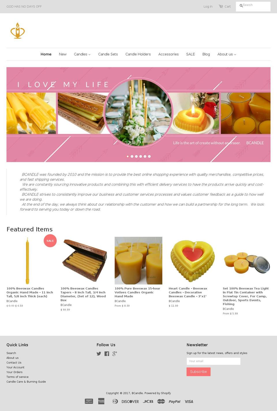 bcandle.com shopify website screenshot