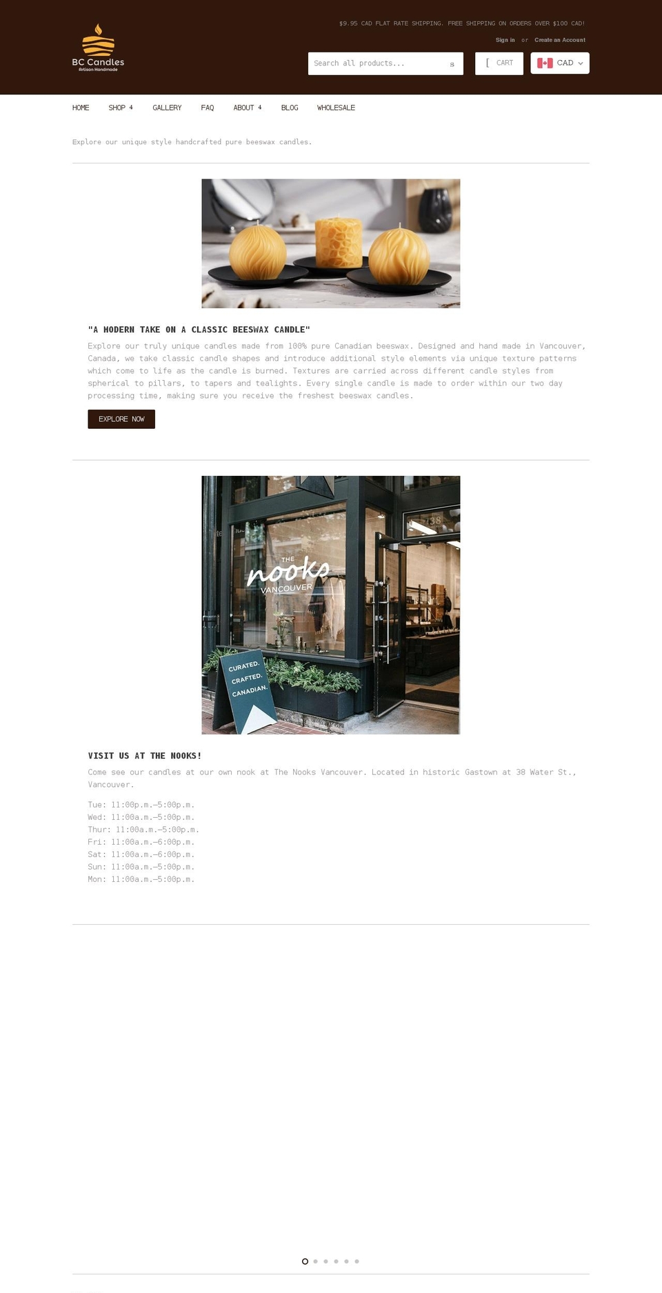 bccandles.com shopify website screenshot