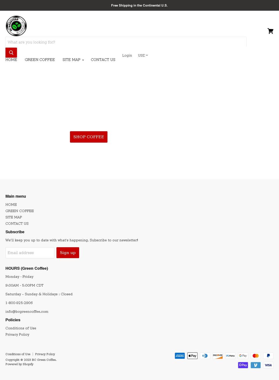 bcgreencoffee.com shopify website screenshot