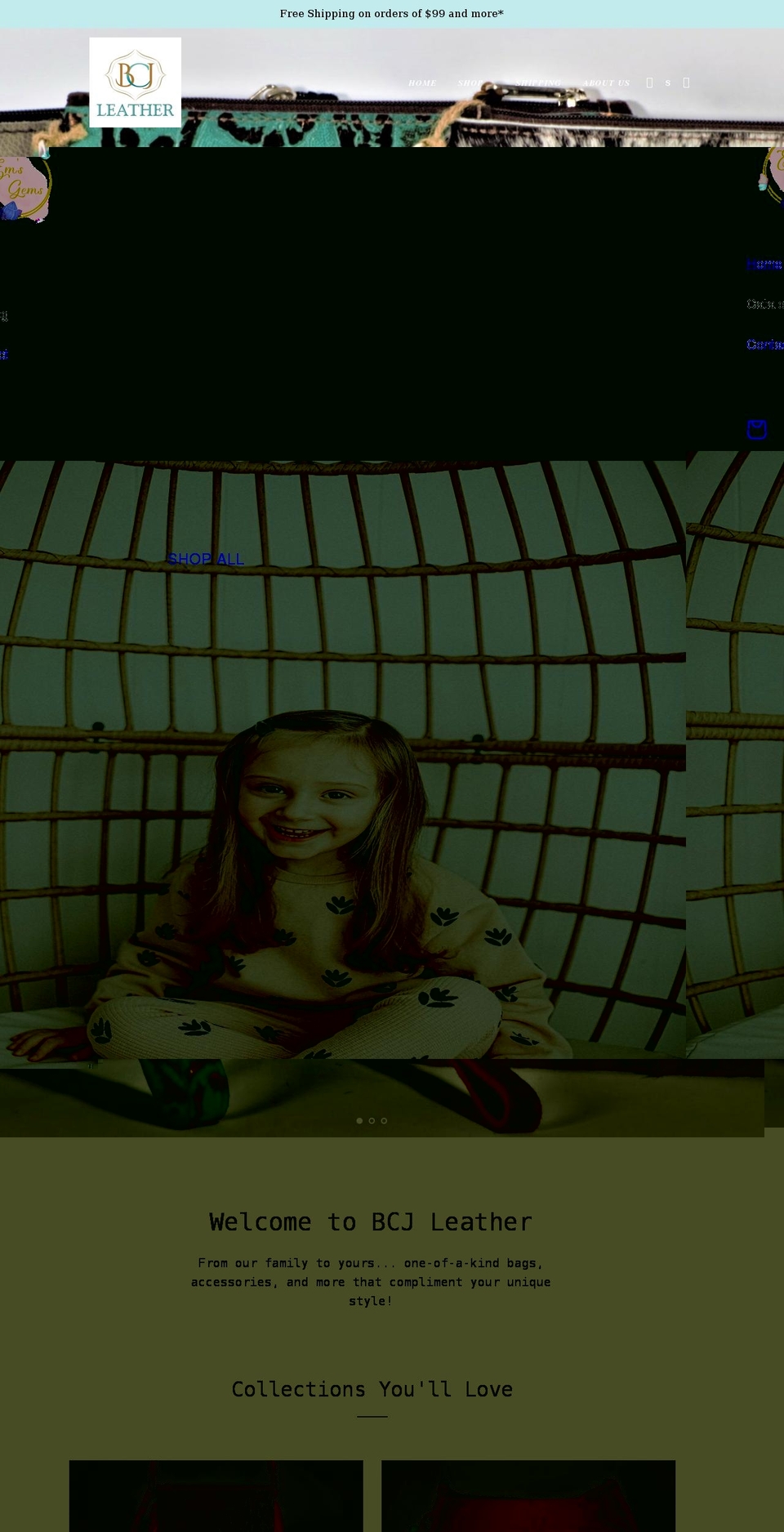 bcjleather.com shopify website screenshot