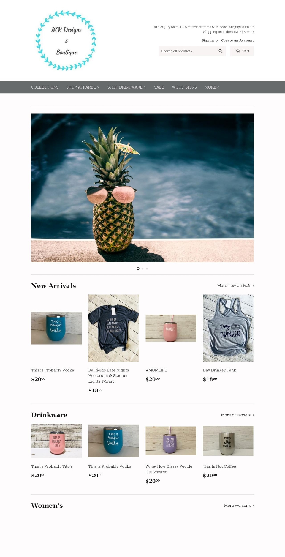 bckdesignsboutique.com — Shopify storefront screenshot
