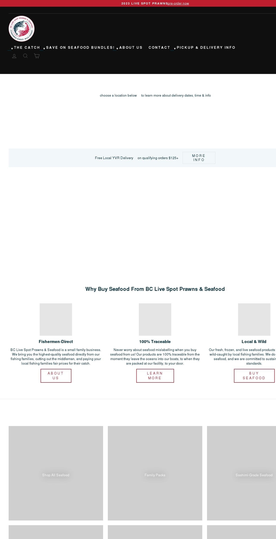 bclivespotprawns.com shopify website screenshot