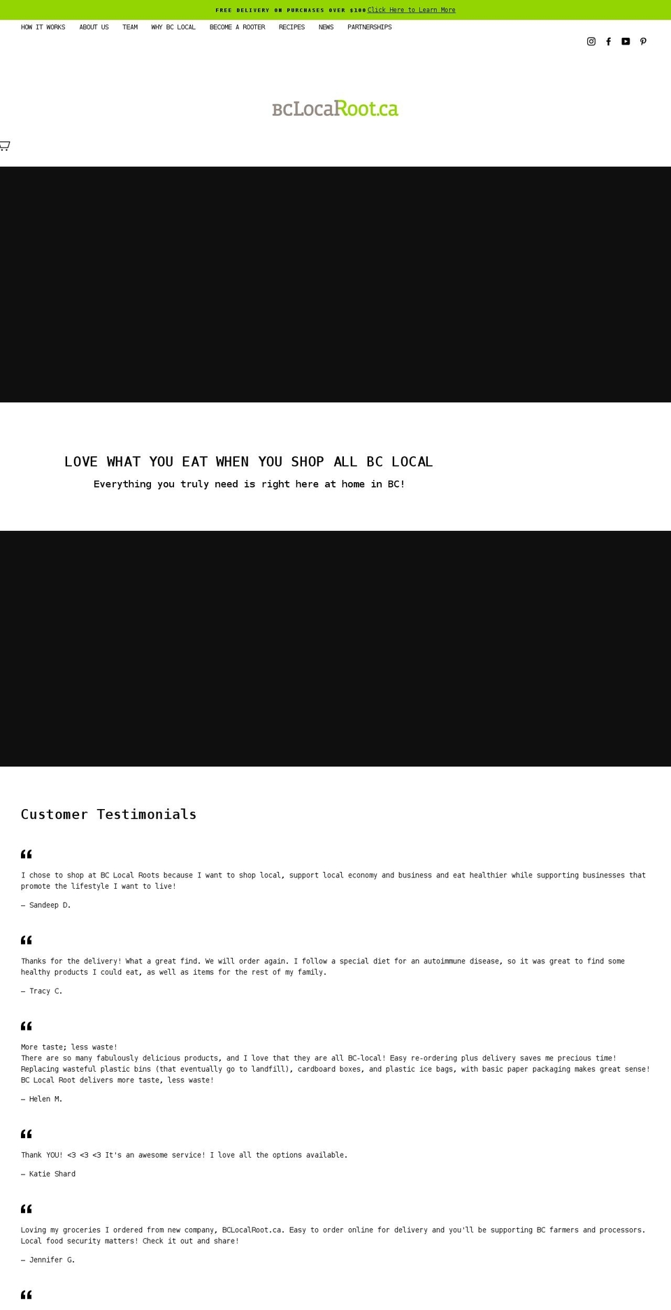 bclocalroot.ca shopify website screenshot
