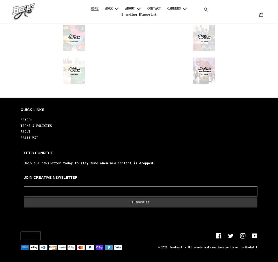 bcoleart.com shopify website screenshot